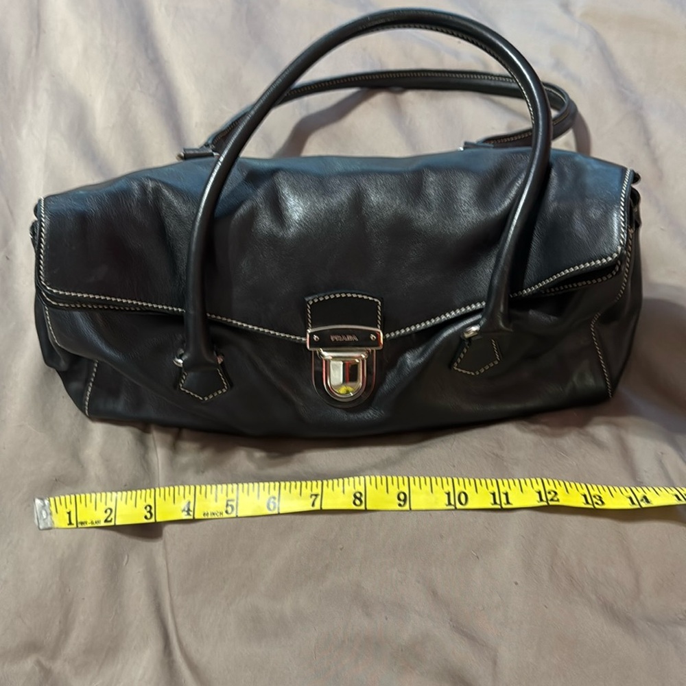 Prada Black Leather Shoulder Bag | Silver Hardware | Classic Italian Design